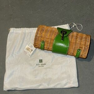 Kate Spade Green and Tan Wicker Clutch